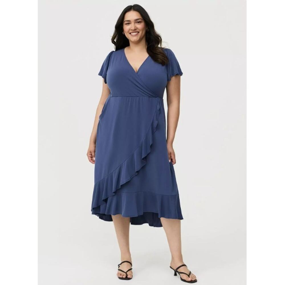 Torrid Women's Size 3 (3X) Surplice Faux Wrap Midi Dress Oceana (Blue) NWOT - Picture 8 of 9